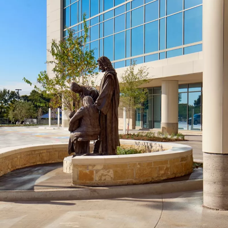 Statue at the front entrance of Texas Health Huguley Hospital