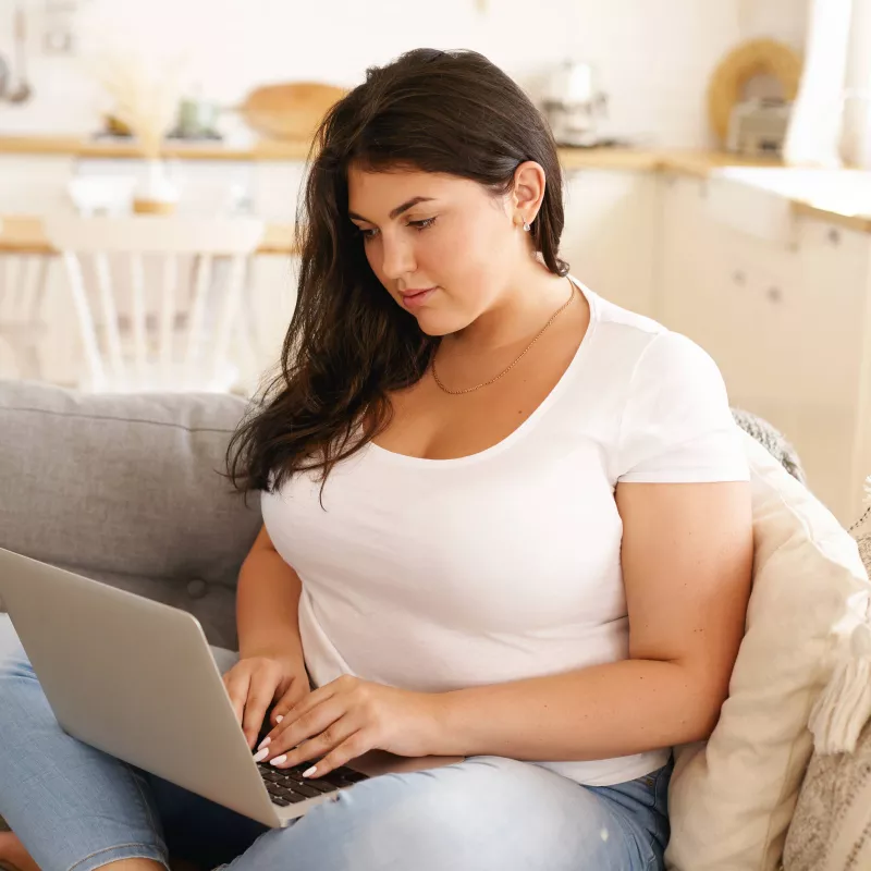 Woman on laptop.